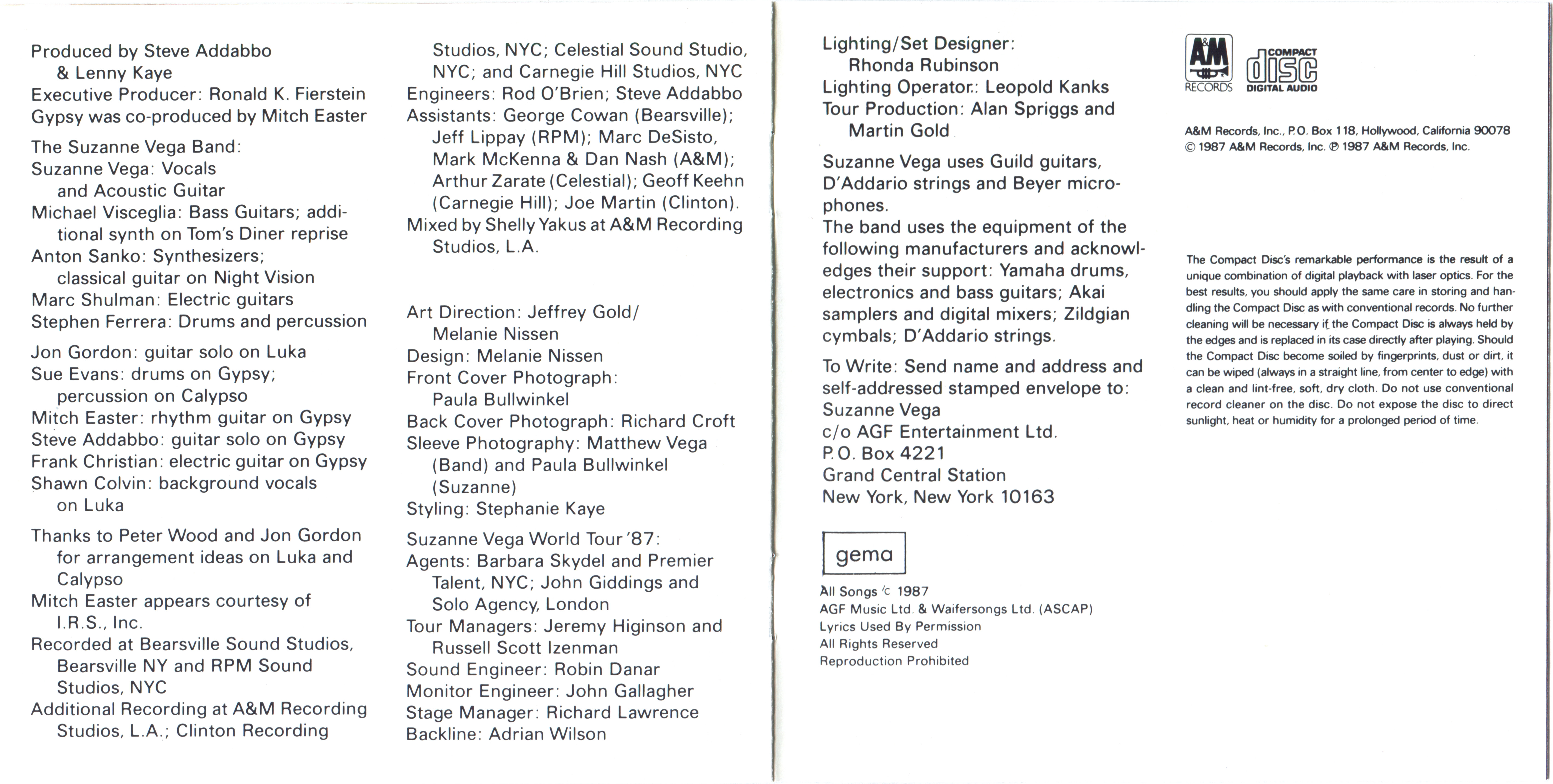 Suzanne Vega  Solitude Standing : Booklet 6